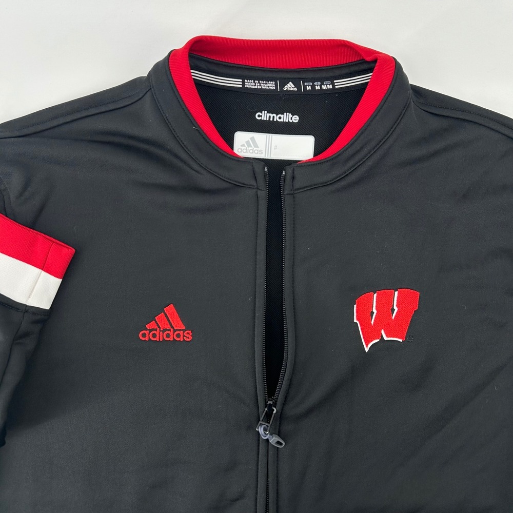 Adidas Track Jacket Mens M Black Wisconsin Badgers Climalite Full Zip NCAA